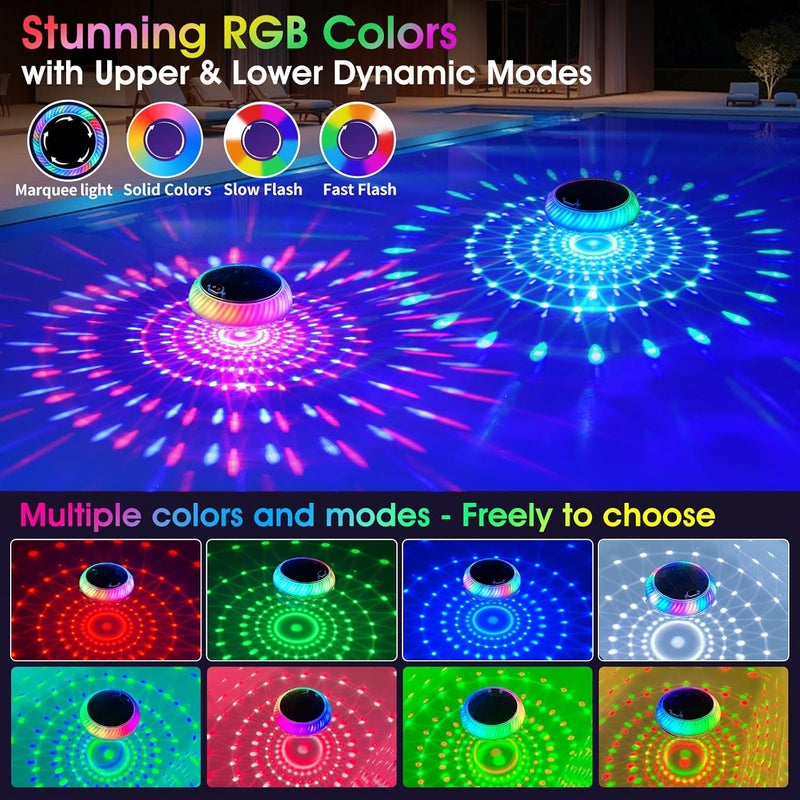 Goallim Floating Pool Lights Solar, 7.6 Inch RGB Upper& Lower Color Changing Solar Pool Lights That Float with Dynamic Lighting Effects, IP68 Waterproof Swimming Pools Light for Party Decor(2) - Image 4